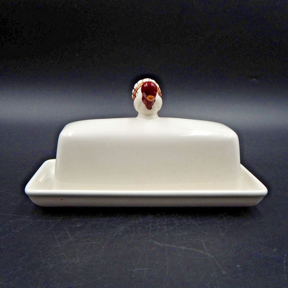 Pottery Barn Gobble Collection Turkey Butter Dish Porcelain Serveware